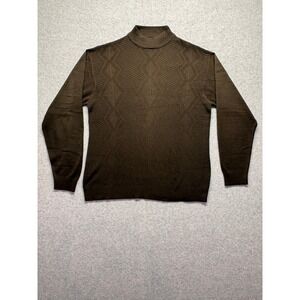 Trust Mens Mock Neck Sweater Brown Textured Diamond Knit Pullover Large
